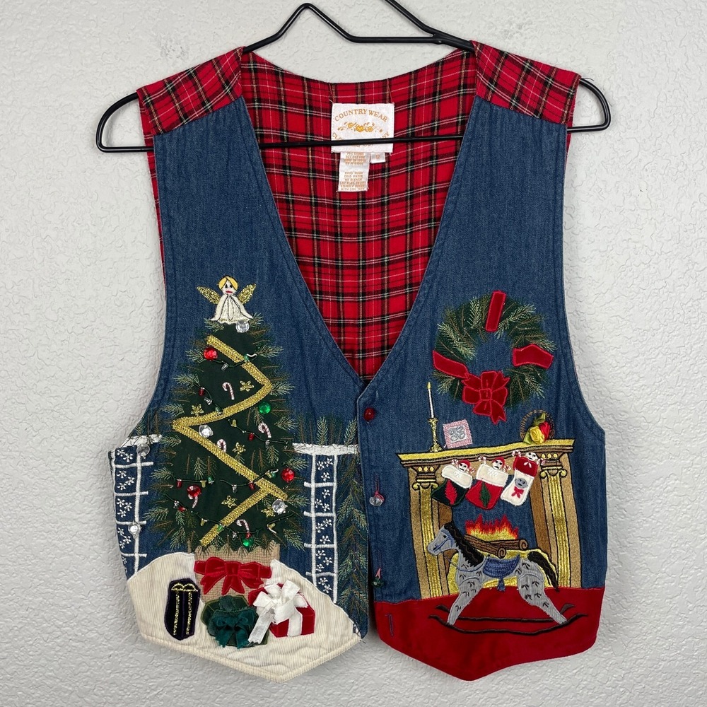 County Wear Clothing Company Reversible Vest Womens 12 Red Plaid Christmas
